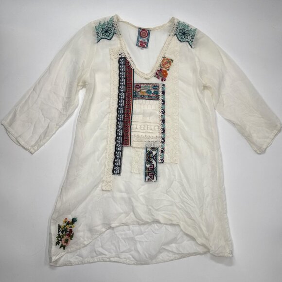 JOHNNY WAS Tunic Top Womens Small Embroidered Rayon Floral Sheer Bethanie - Picture 7 of 16